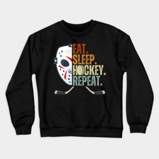 Eat Sleep Hockey Repeat Kids Adult Ice Hockey Retro Vintage Crewneck Sweatshirt